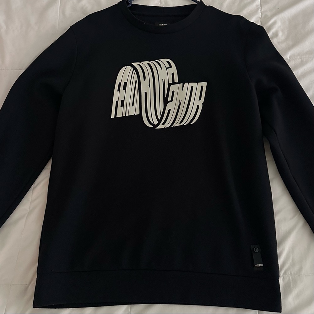 Fendi Roma Amor Wave 3D Graphic Mens Black Sweatshirt Size Large Authentic